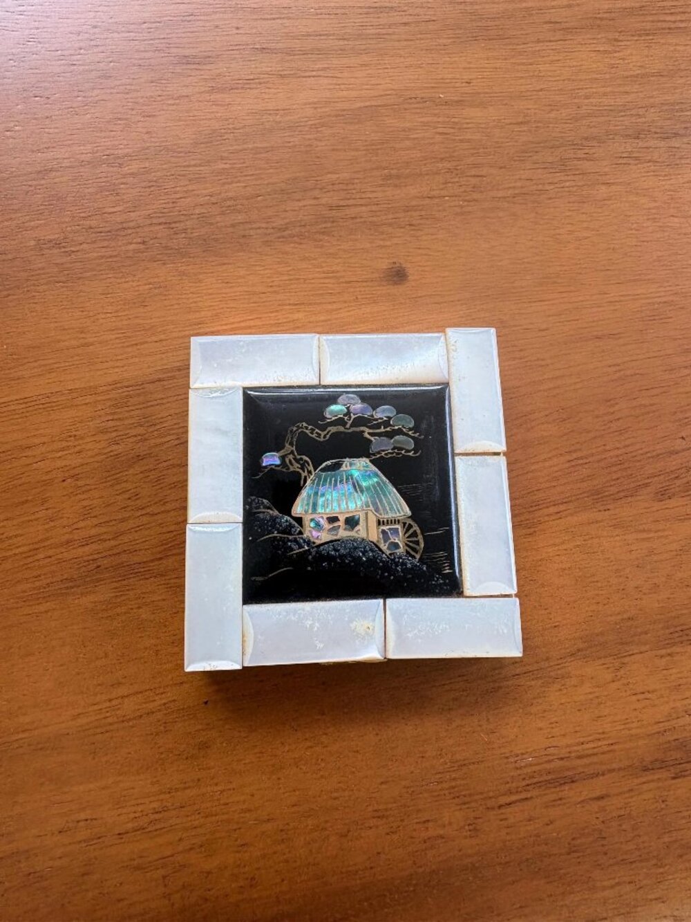Vintage Marhill Genuine Mother of Pearl Compact Mirror